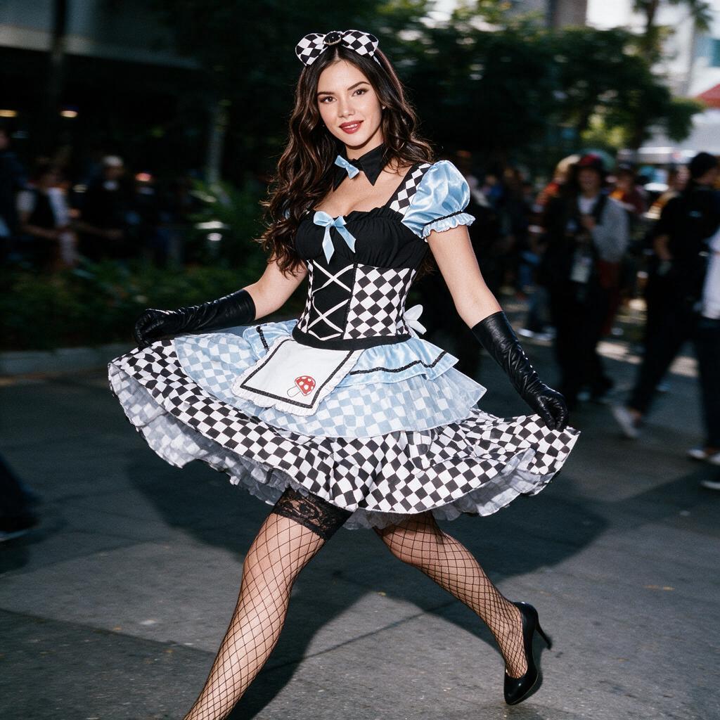 Halloween Costumes Lolita Style Role Play Dress Puff Sleeve Checkered Mini Skirt